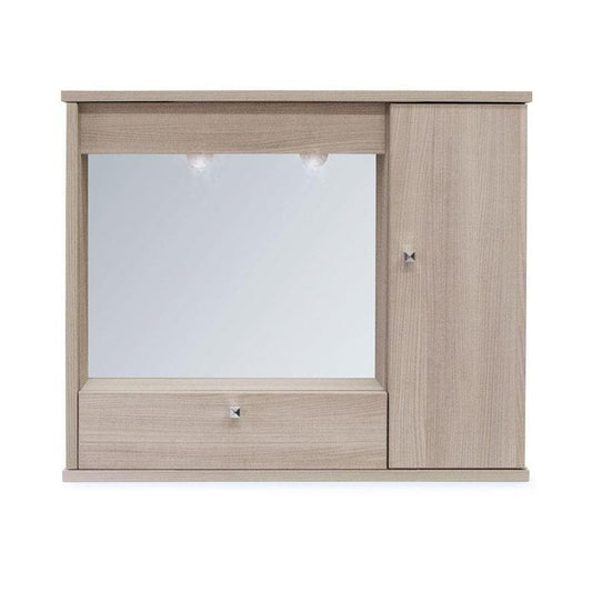 Meuble de salle de bain moderne miroir 1 porte avec abattant orme h.61x73x14