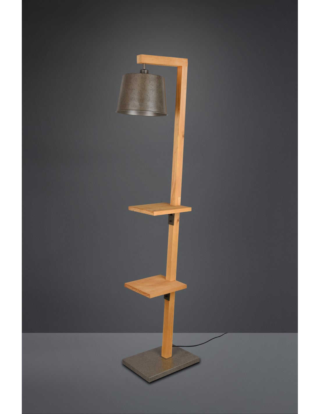 Lampadaire Vintage Etagères en Bois Abat-Jour Nickel Rodrigo Trio Lighting