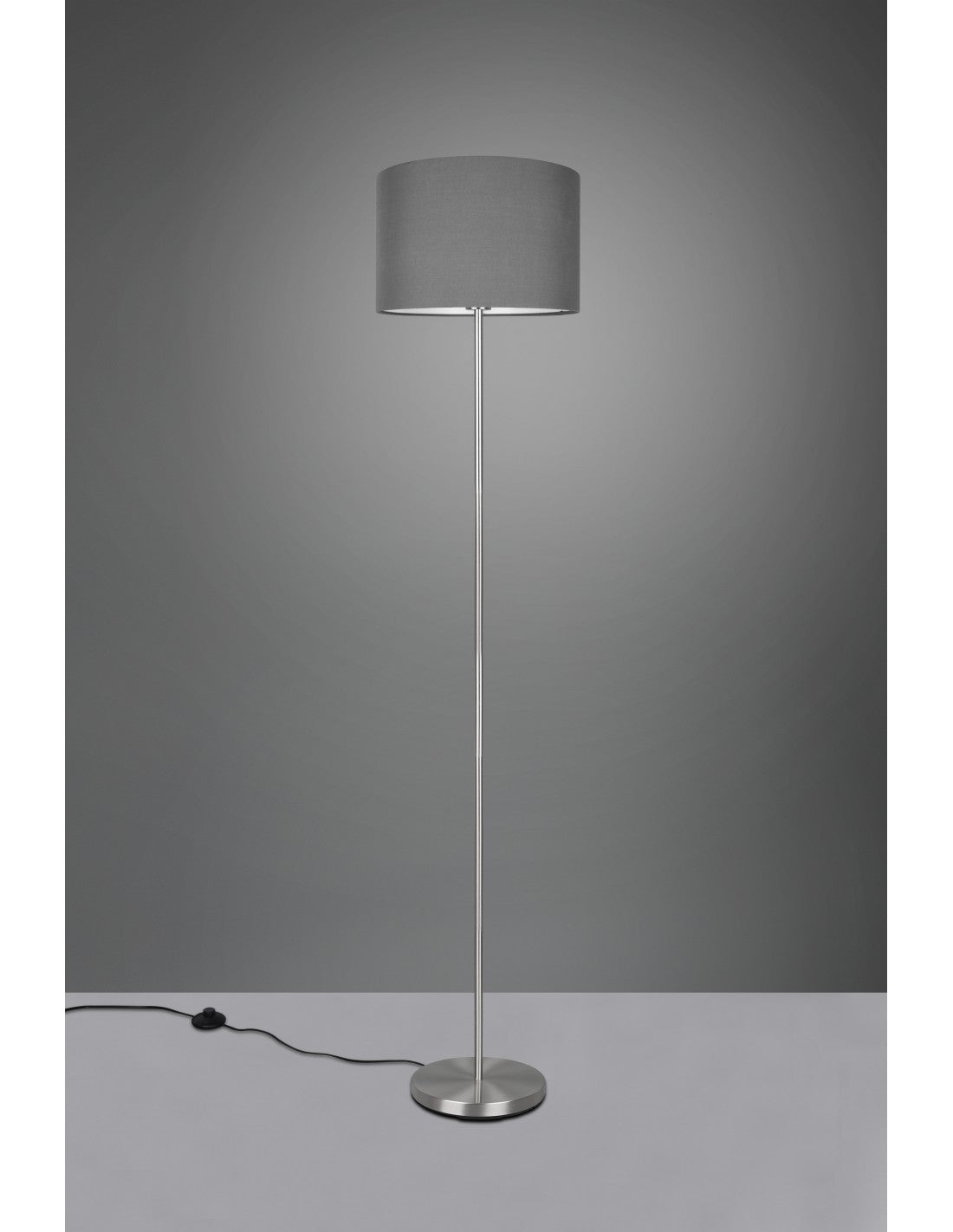 Lampadaire Hôtel Abat-jour Nickel Tissu Gris Trio Lighting