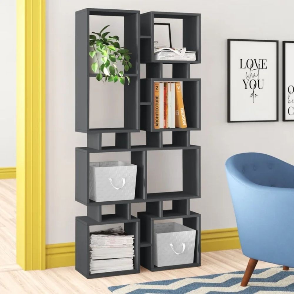 Bibliothèque double face Rail anthracite 79x166,5