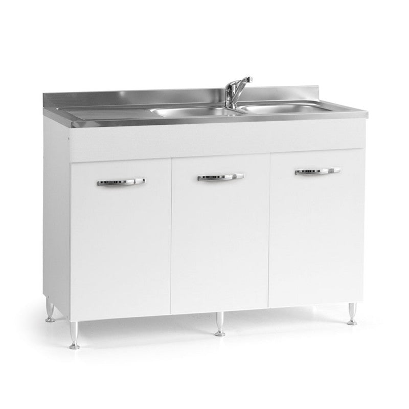 Sous évier pour cuisine 3 portes Blanc réversible 120x50xH 85 cm
