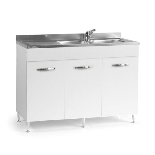 Sous évier pour cuisine 3 portes Blanc réversible 120x50xH 85 cm