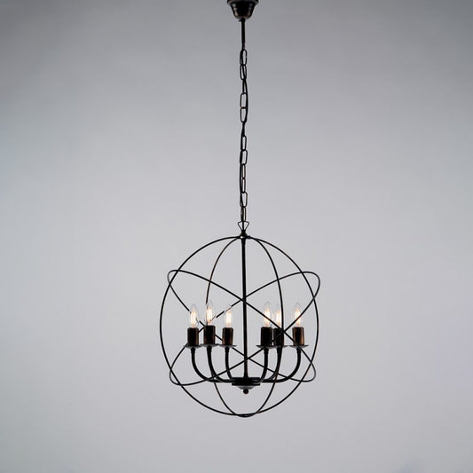 Lustre déco suspension en fer Noir Or six lumières 51x h55 cm