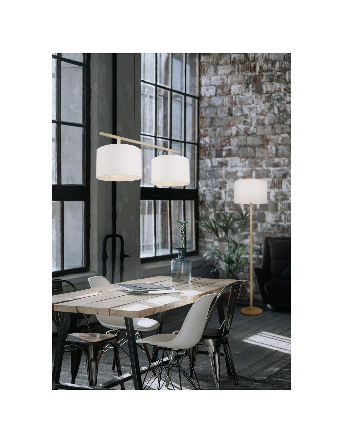 Lampadaire Korba élégant socle en bois abat-jour blanc Trio Lighting
