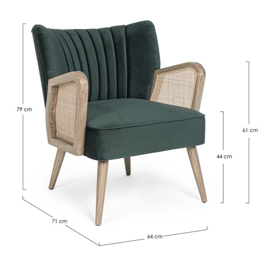 Fauteuil vintage en bois velours vert Virna
