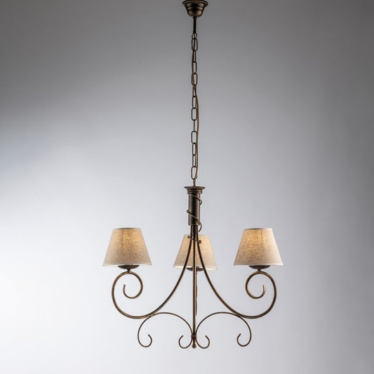 Lustre Vienna en fer Marron Or trois lumières abat-jour 52x h58 cm