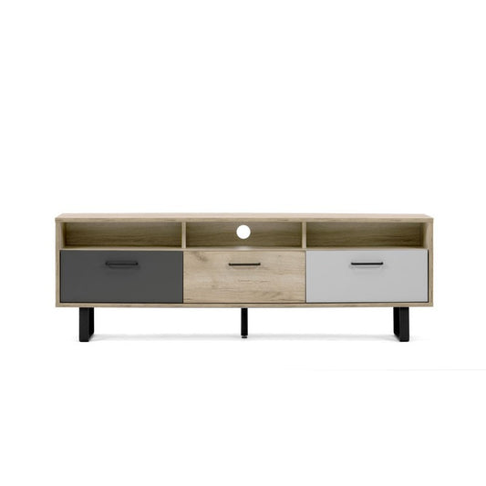 Base meuble TV avec 3 portes pliantes en chêne et gris 160x35xh.53 cm