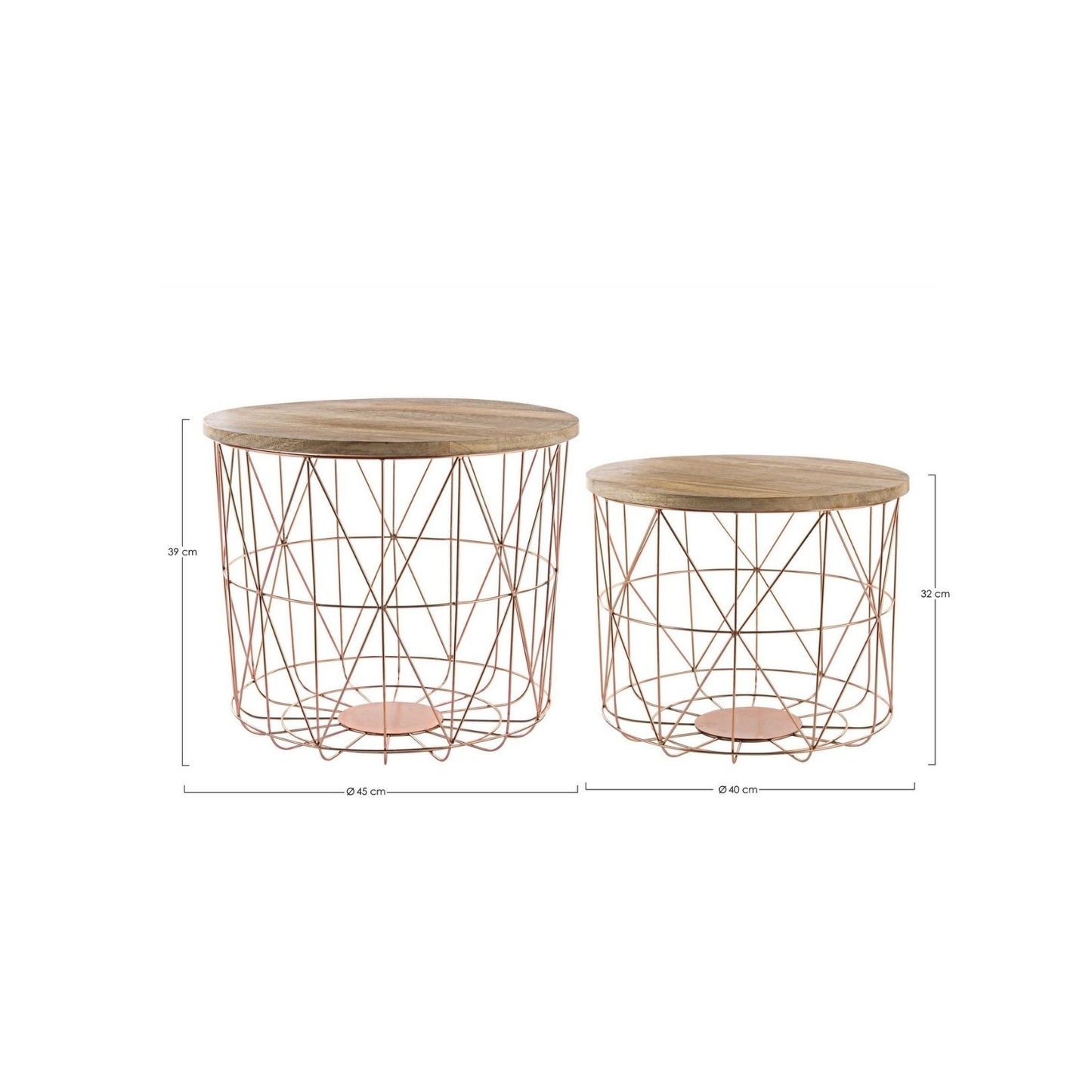 Ensemble de 2 tables basses avec récipient et tissage de cuivre