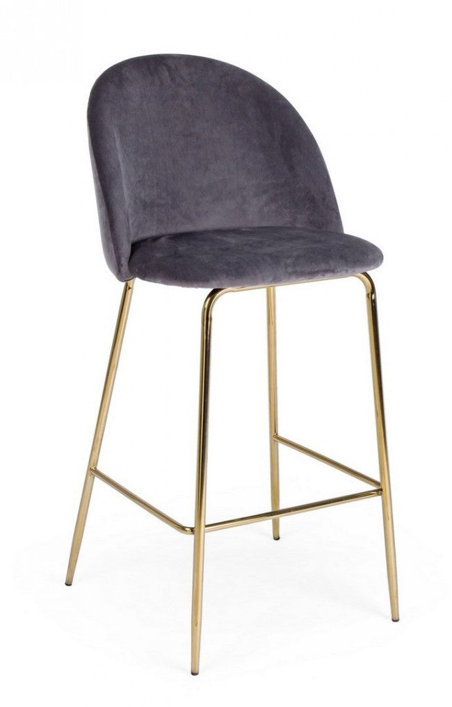 Tabouret Bar Carry design contemporain en velours gris foncé