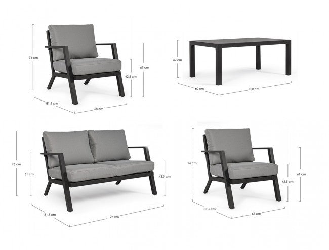 Ensemble de salon de jardin anthracite 4 pièces YK13