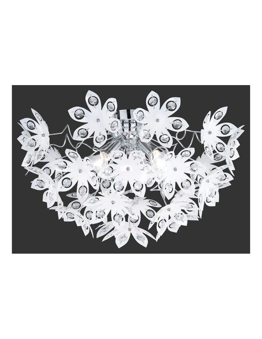Plafonnier Blowball 3 Lumières Chrome Fleurs Blanches Ø55 cm Trio Lighting