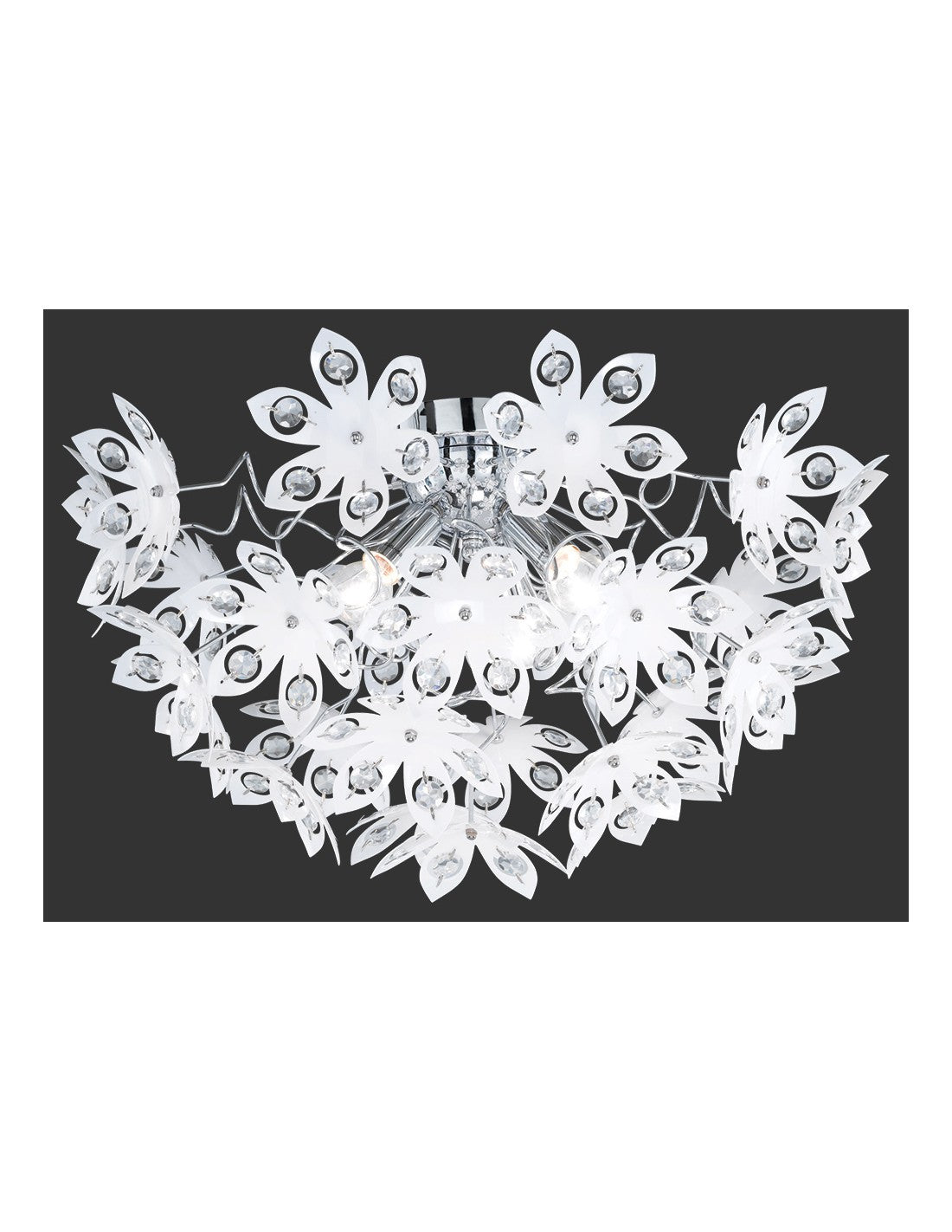 Plafonnier Blowball 3 Lumières Chrome Fleurs Blanches Ø55 cm Trio Lighting