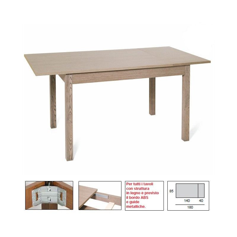 Table à manger extensible couleur orme en bois mélaminé 70x110-150 cm