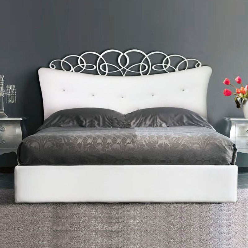 Lit double conteneur avec tête de lit rembourrée en éco-cuir 180x200xh.155 cm