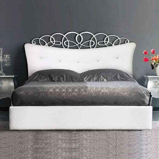 Lit double conteneur avec tête de lit rembourrée en éco-cuir 180x200xh.155 cm