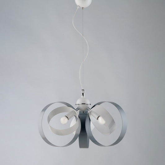 Lustre suspension en fer à trois lumières, Blanc Gris 44x h26 cm