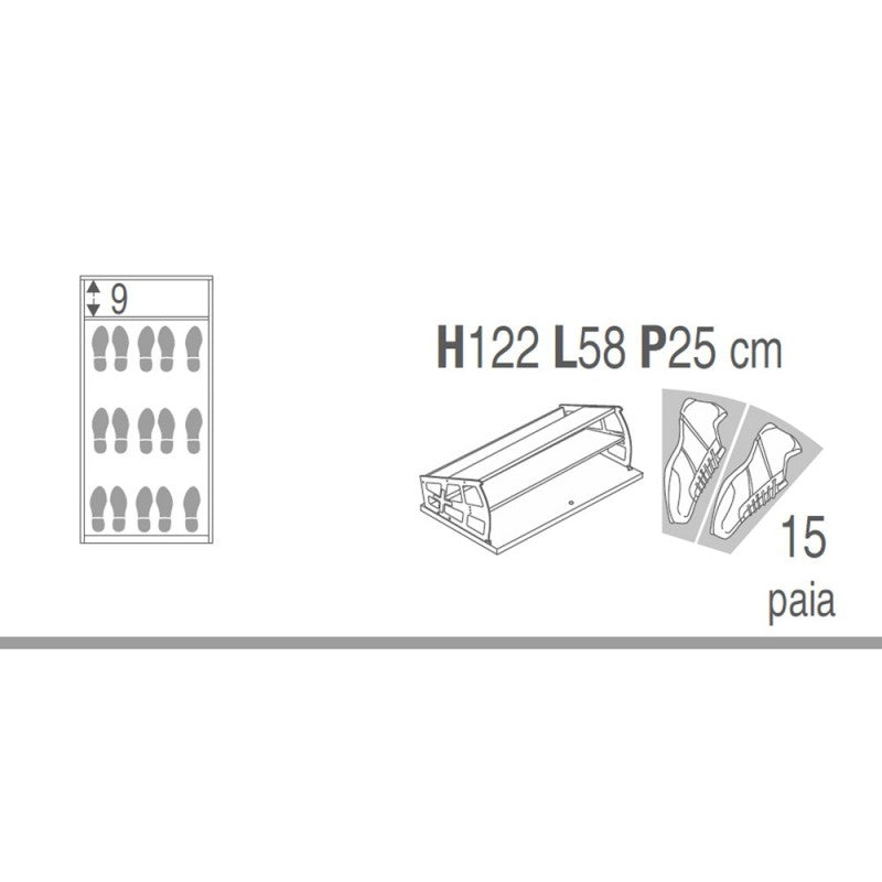 Étagère à chaussures fine et peu encombrante avec trois portes et un tiroir en Light Olmo 63x29x h127 cm