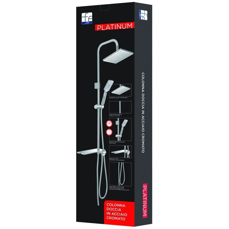 Ensemble colonne de douche en acier chromé avec étagère