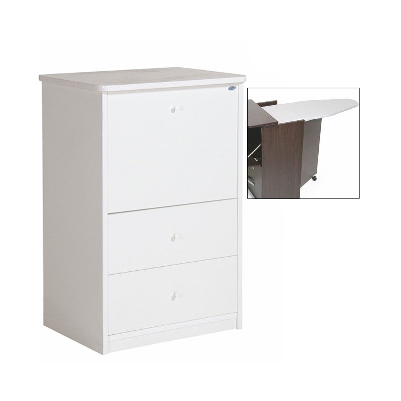 Meuble avec table à repasser Tiroirs en bois mélaminé blanc 44x57xH.89 cm