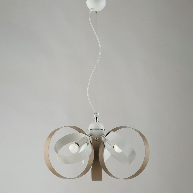 Lustre suspension en fer à trois lumières blanc gris tourterelle 44x h26 cm