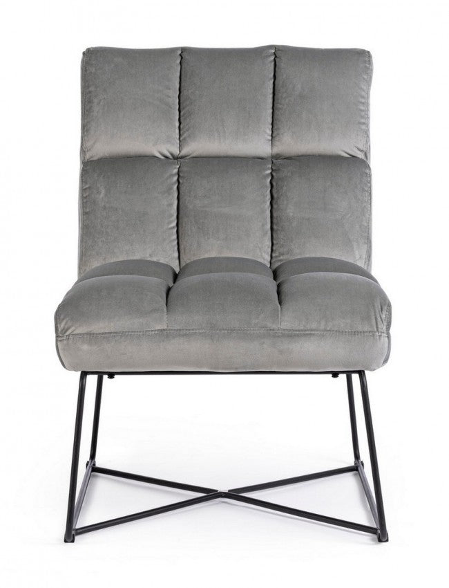 Fauteuil Lizzie en velours gris avec pieds en métal