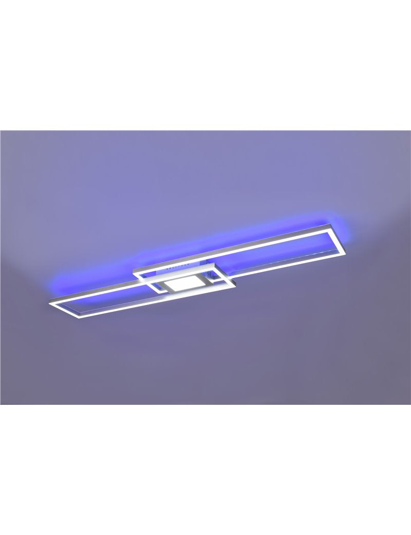 Plafonnier LED Ganado rectangulaire en acier rétroéclairé RGB avec télécommande multifonction l. LED moderne de 110 cm