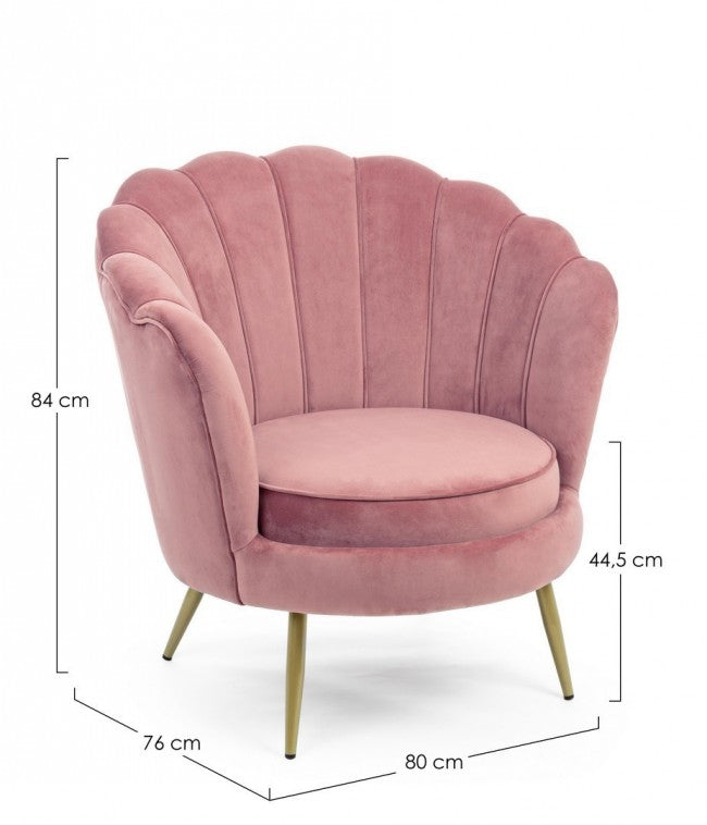 Fauteuil rétro en velours rose paon 80 x 76 x 84 h cm