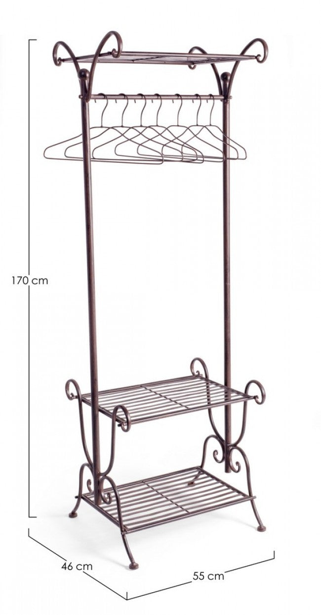 Porte manteau en acier marron trois étagères Marron MELANIE 55x46x h170 cm