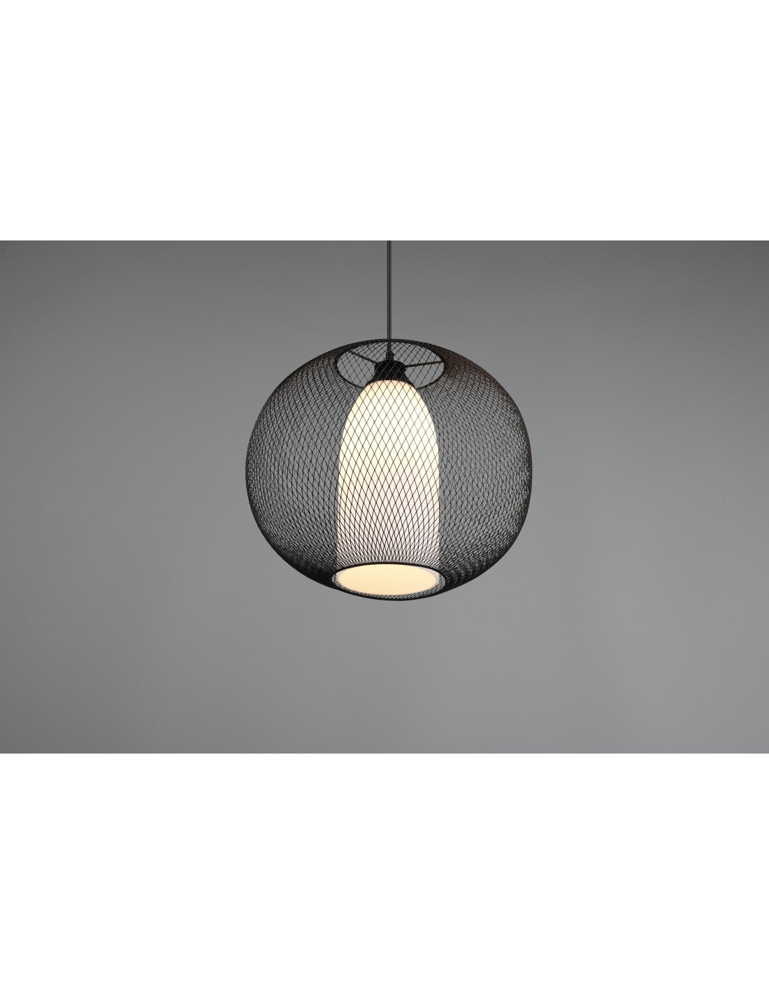Suspension Lustre Diffuseur Rond Cage En Métal Noir Avec Fil De Verre Opale Trio Éclairage