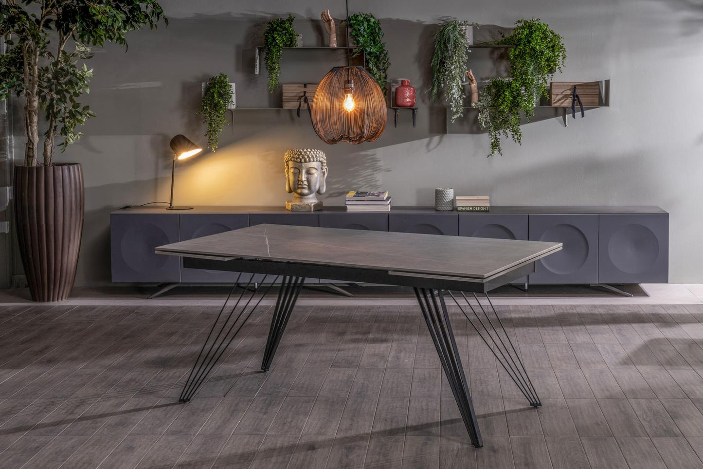 Table extensible gris-noir mat 90 cm x 160-240 cm cm H. 76 cm