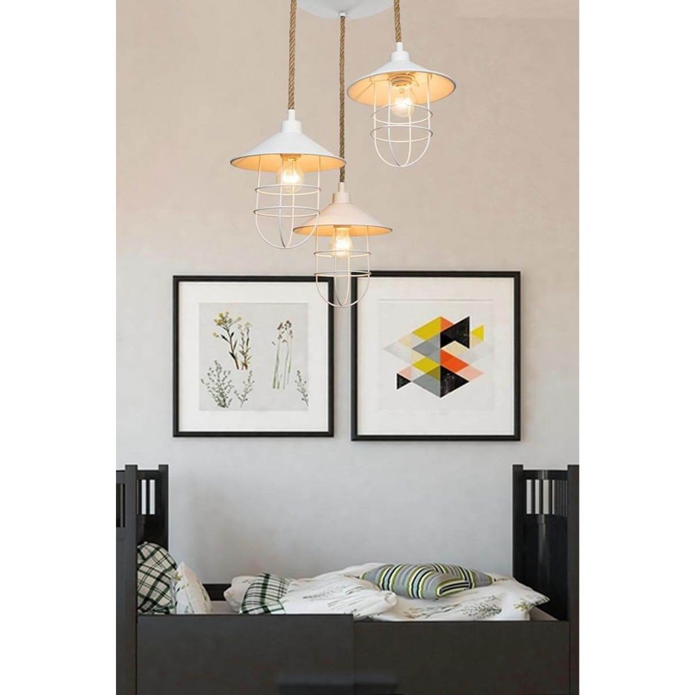 Bulut ASZ0632 suspension 3 lumières en métal blanc et corde