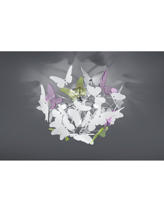 Plafonnier Papillon 3xG9 Chrome Papillons Multicolores Ø45 cm Trio Lighting