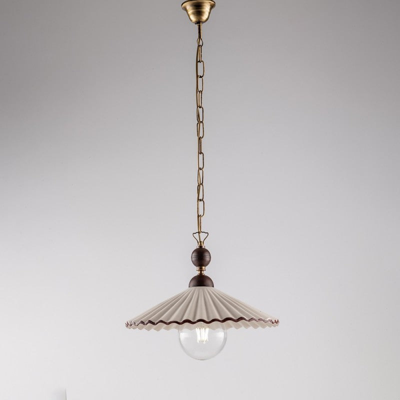 Lustre suspension en fer bronzé blanc et marron 40x h22 cm