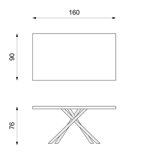 Table fixe en placage de chêne et pieds en métal 160x76h cm