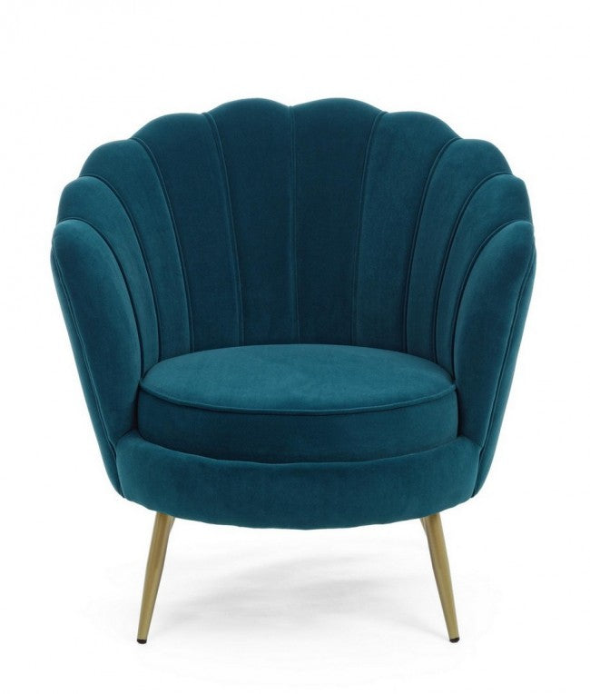 Fauteuil rétro vintage en velours bleu paon 80 x 76 x 84 h cm