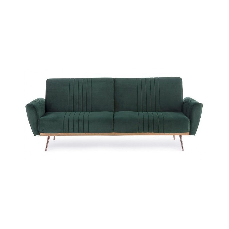 Canapé lit trois places en velours Vert Foncé JOHNNY 210x83x h85 cm
