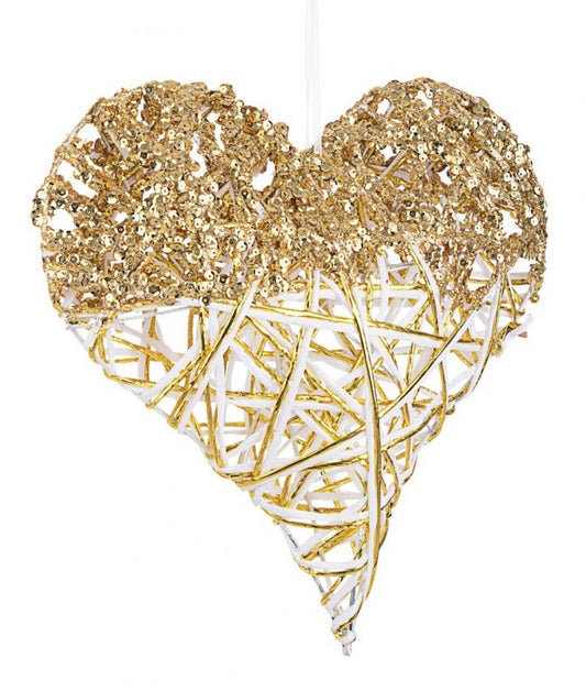 12x pendentif coeur pailleté blanc