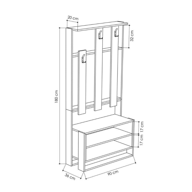 Meuble d'entrée Chester blanc 90x36xh.180 cm