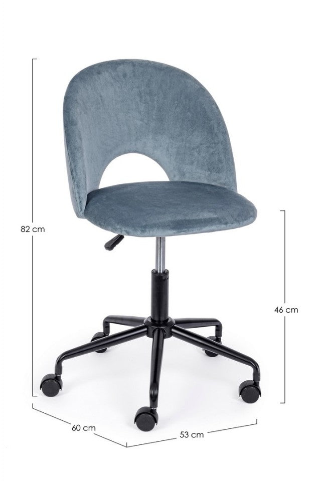 Chaise de bureau bleu clair en velours et structure en acier