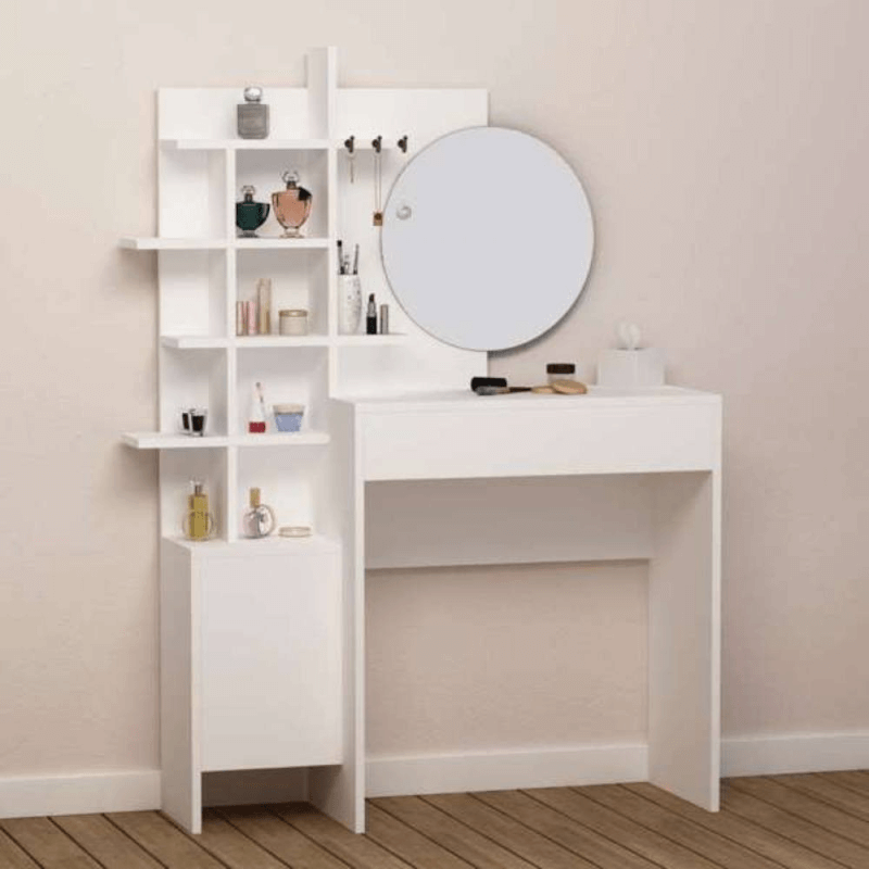 Toilettes de maquillage White Mup à compartiments ouverts