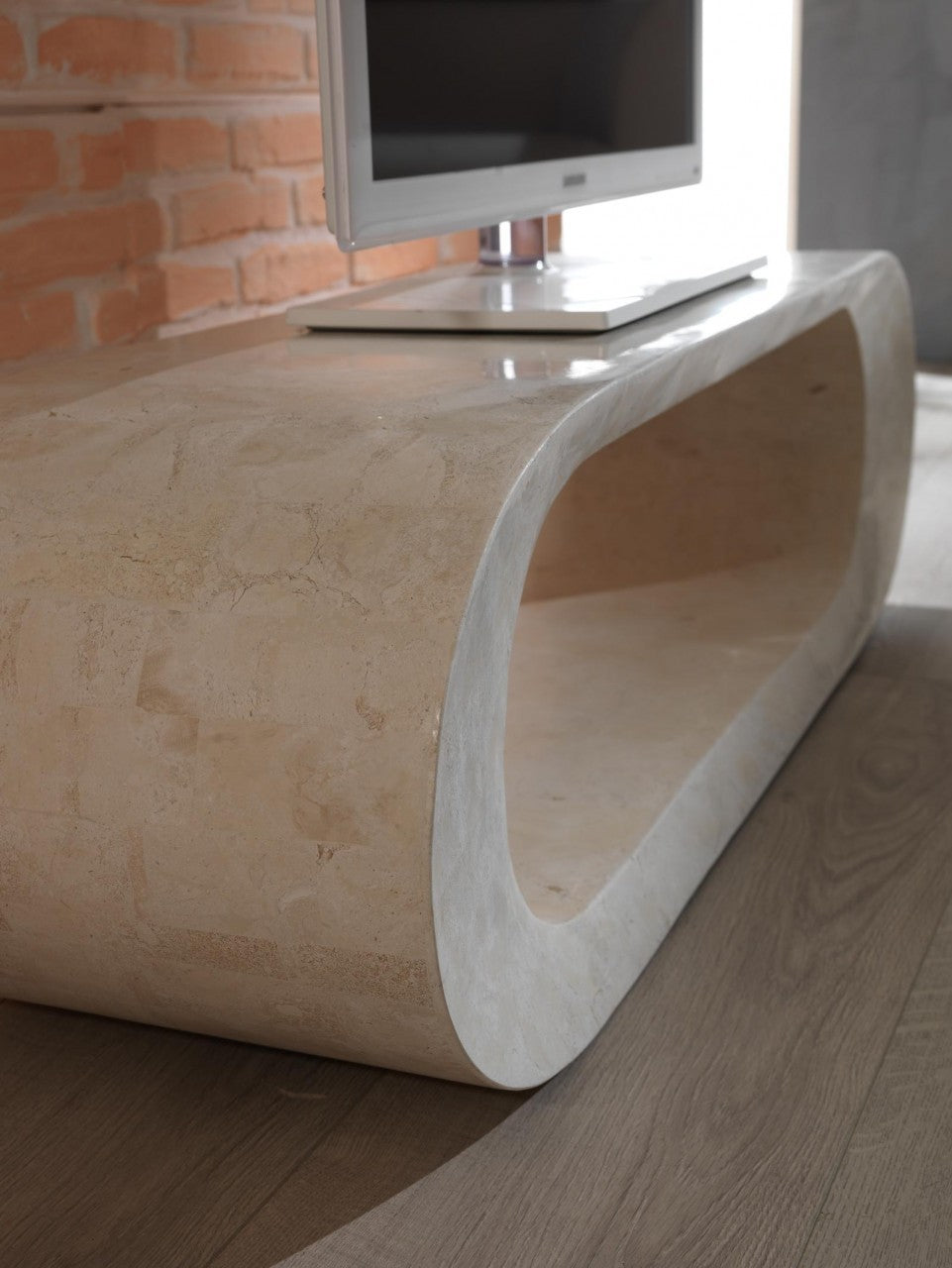 Table basse moderne en pierre beige 120 x 62 xh 35 cm