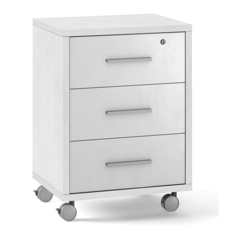 Commode de bureau à trois tiroirs à roulettes Blanc Oxyde 51x41x h71 cm