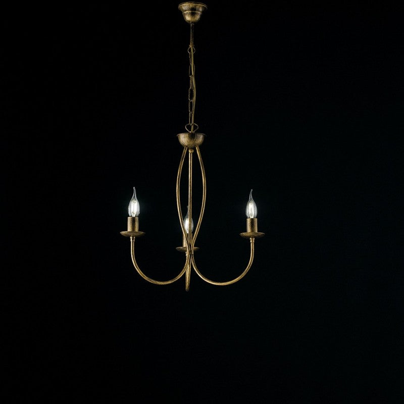 Lustre en fer marron doré à trois lumières 45x h50 cm