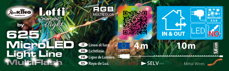 Chaîne Multiflash MicroLED RGB 625 (1,6 cm) Câble Cuivre 10 m