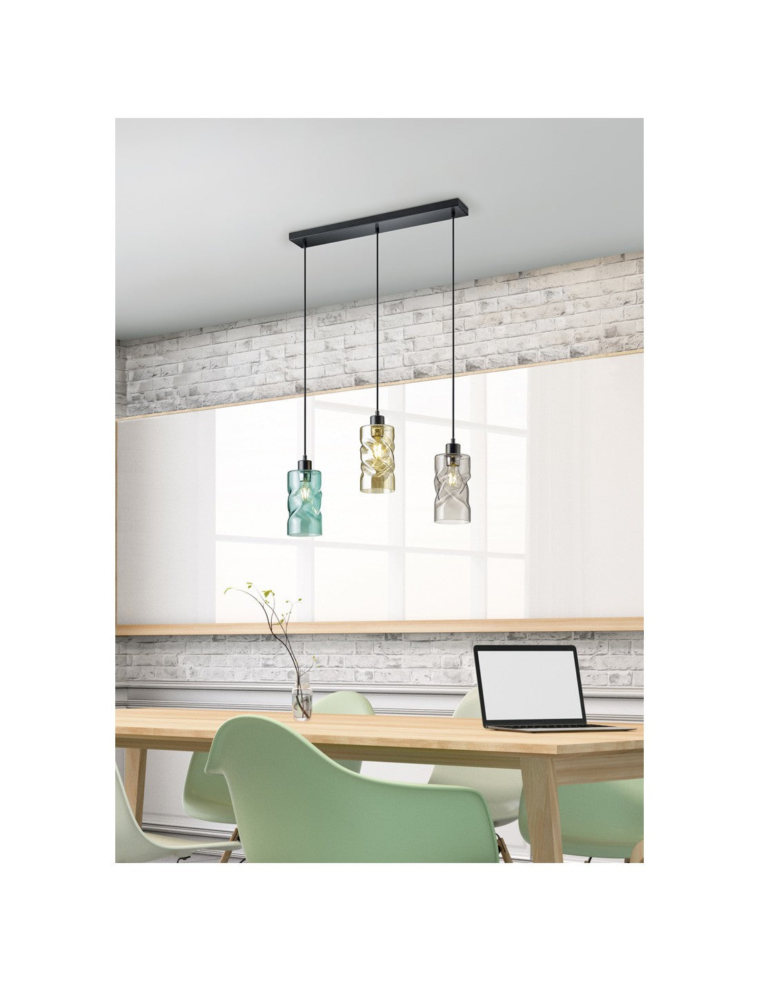 Suspension Moderne Swirl 3xE27 Verre Noir Et Multicolore L60 cm Trio Luminaire