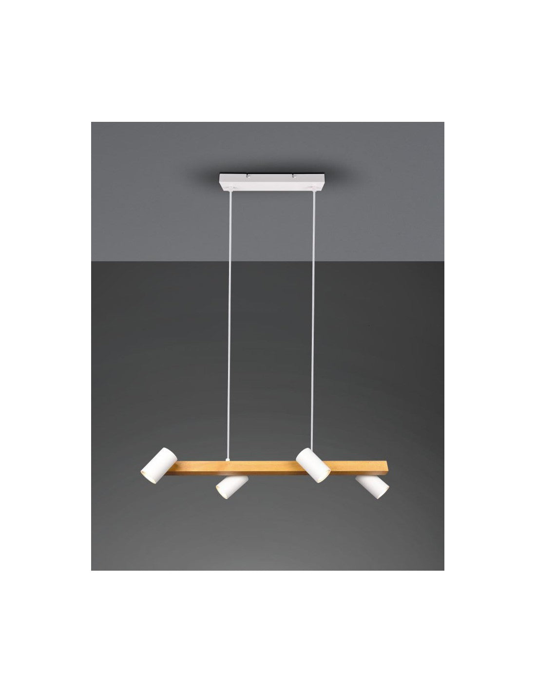 Lampe à Suspension Linéaire en Bois 4 Spots Cylindriques Ajustables Blanc Marley Trio Lighting