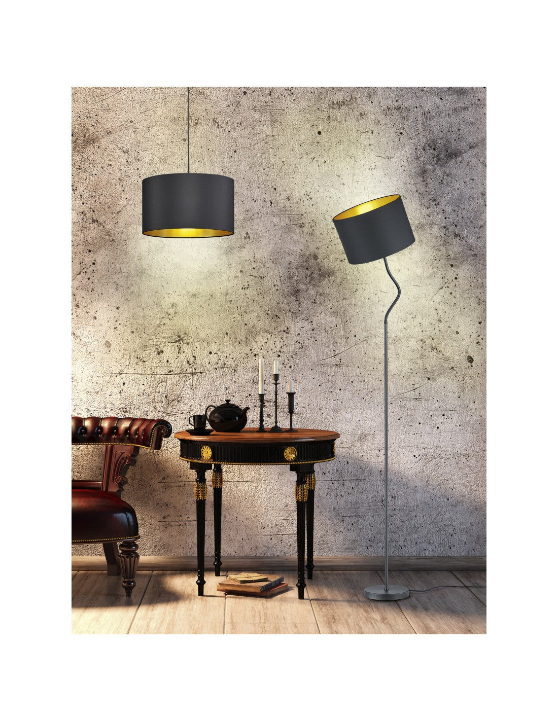 Lampadaire Hostel Abat-jour orientable en métal noir-doré H156 cm Trio Lighting