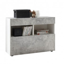 Buffet 1 tiroir 1 abattant blanc-ciment cm 111x42xh 82 cm