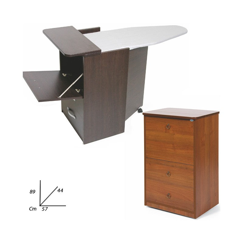 Meuble table à repasser en bois mélaminé Noyer Antique 3 tiroirs 44x57xH.89 cm