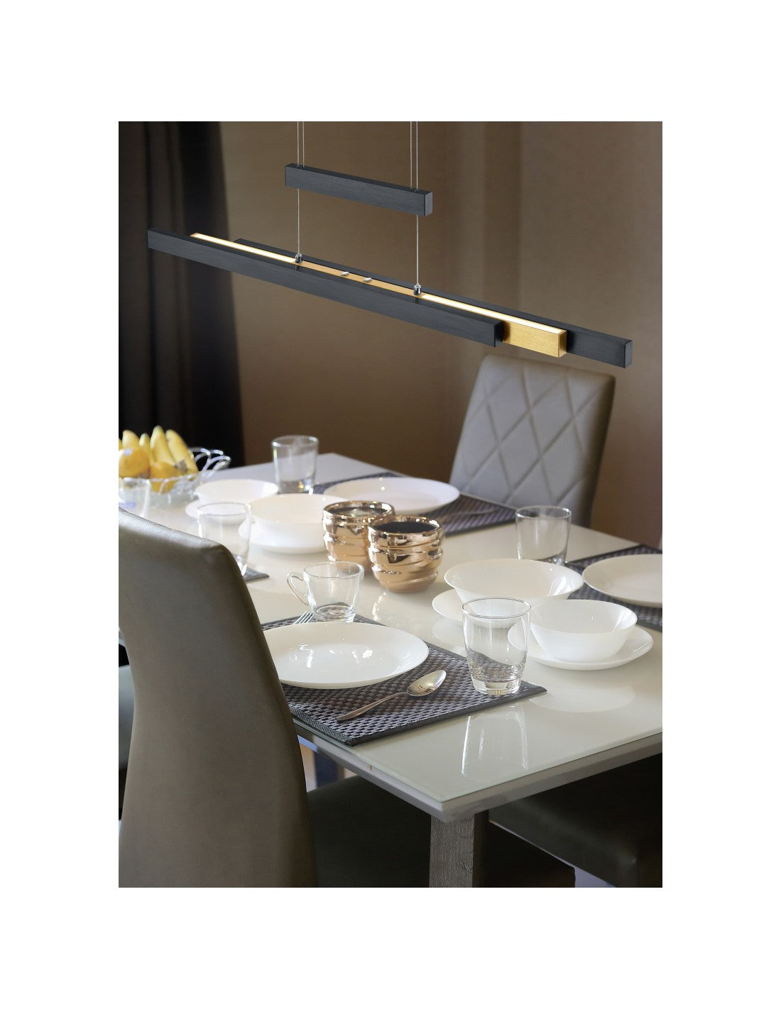 Trajan Lustre de Bureau Moderne Double LED Gradateur Tactile Noir et Laiton Trio Éclairage